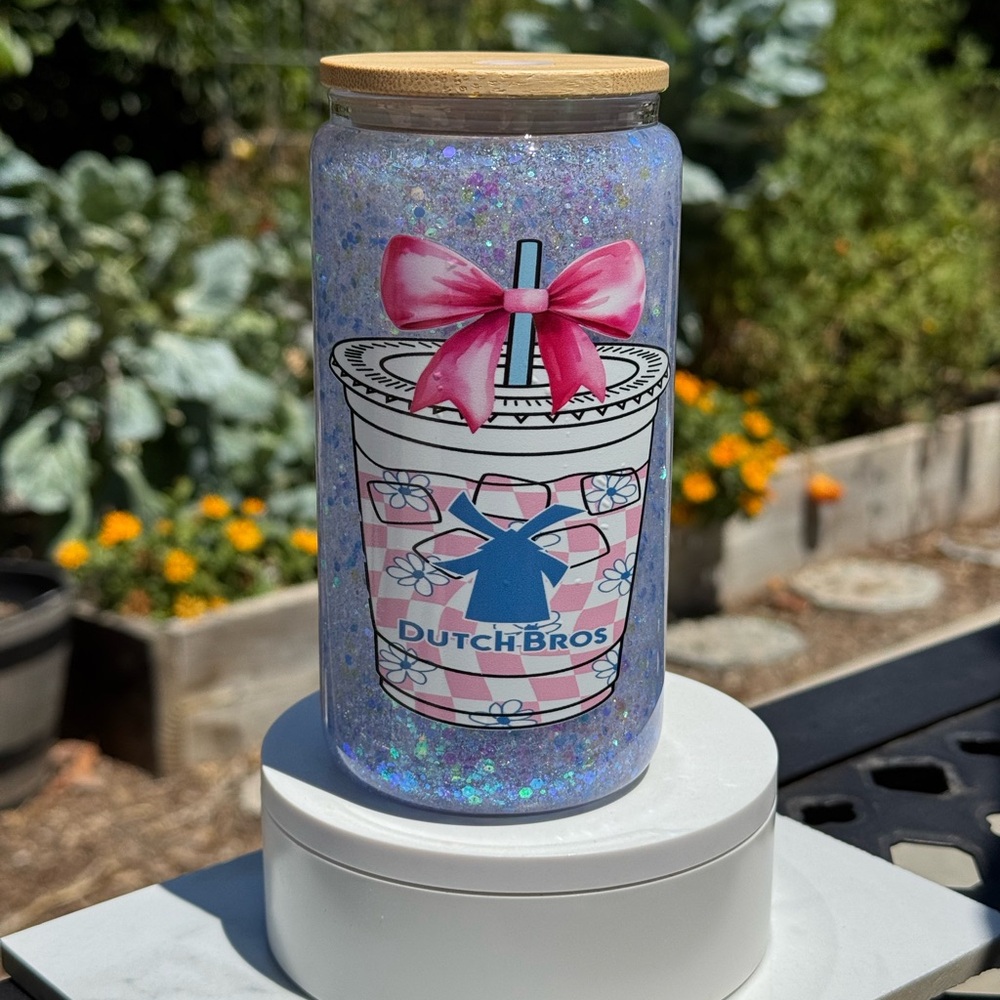Dutch Bros Glitter Snow globe tumbler 16oz